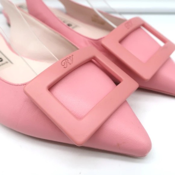 Roger Vivier Gommettine Buckle Slingback Ballet Flats Pink Leather Size 36 - Picture 2 of 12